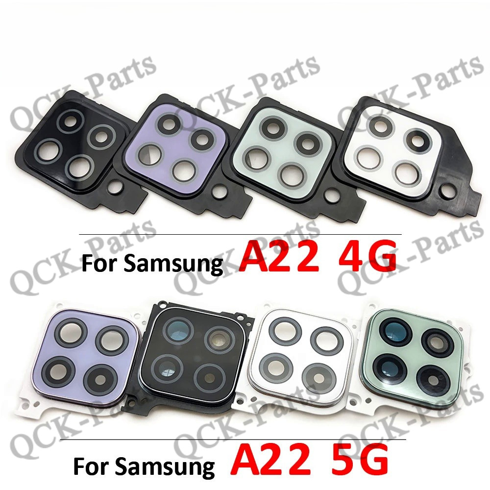 สําหรับ Samsung Galaxy A22 5G 4G เลนส์กล้องด้านหลังฝาครอบกระจกกรอบผู้ถือแหวนพร้อมสติกเกอร์อะไหล่
