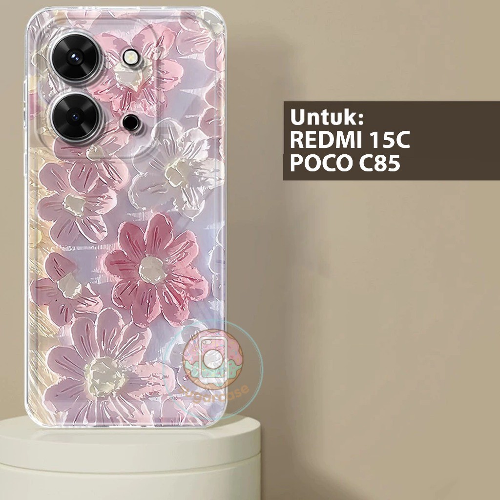 GLOSSY CLEARCASE COMPATIBLE SOFTCASE CASING สําหรับ REDMI 15C และ POCO C85 4G / 5G MOTIF PNG-FLO-5 S