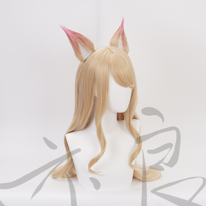 วิกผมยาวตรงสีบลอนด์สำหรับการคอสเพลย์ LOL KDA Ahri สามารถม้วนได้เมื่อใช้ความร้อน