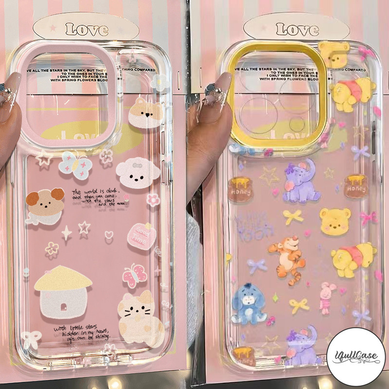 สำหรับ IPhone 16 13 15 12 11 14 Pro Max XS XR X Max 8 7 16 15 Plus SE winne ลูกแมวลูกแมวลูกแมวโปร่งใสครอบคลุม