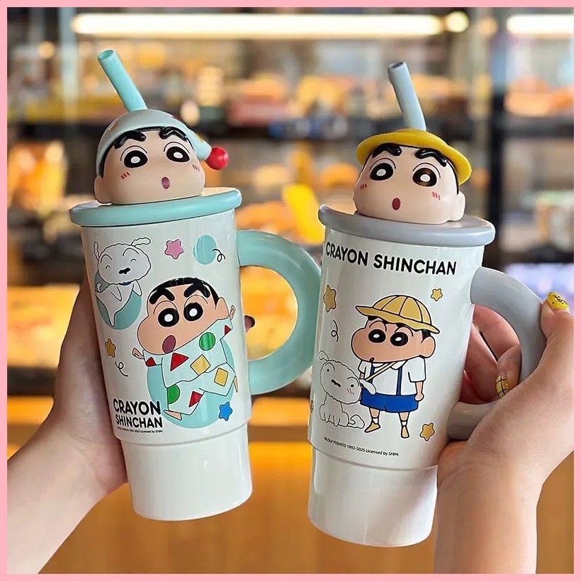 Crayon Shin-Chan แก้วน้ําการ์ตูน 316 สแตนเลส เก็บความร้อน-เย็น พร้อมหลอด กันรั่ว 575ML