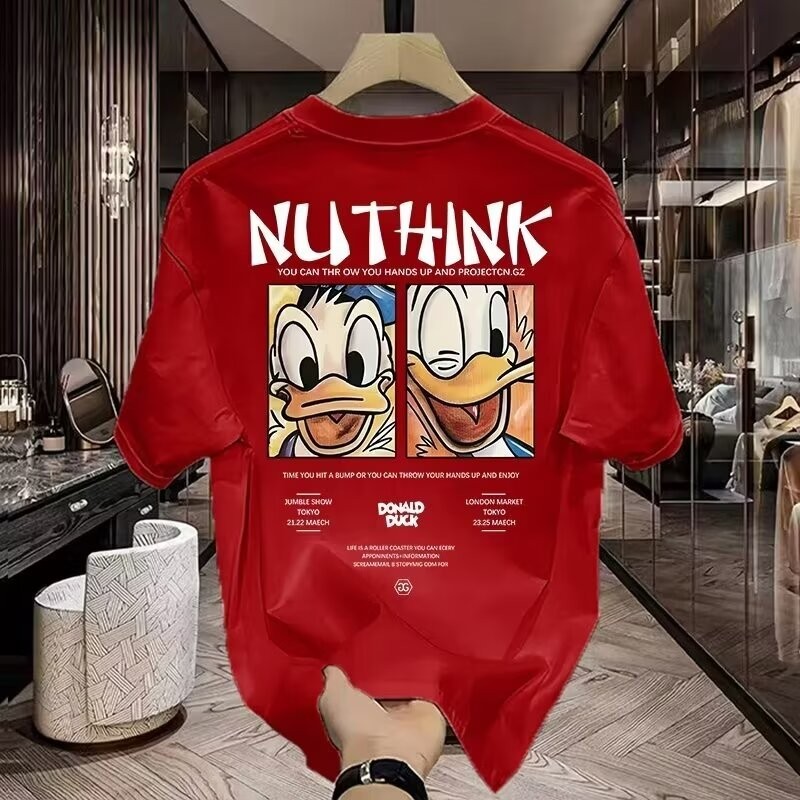 2025 NEW 2025 Trendy Brand T-Shirt 2024 Internet Celebrity Style Men's Loose Fit Large Size Round Ne