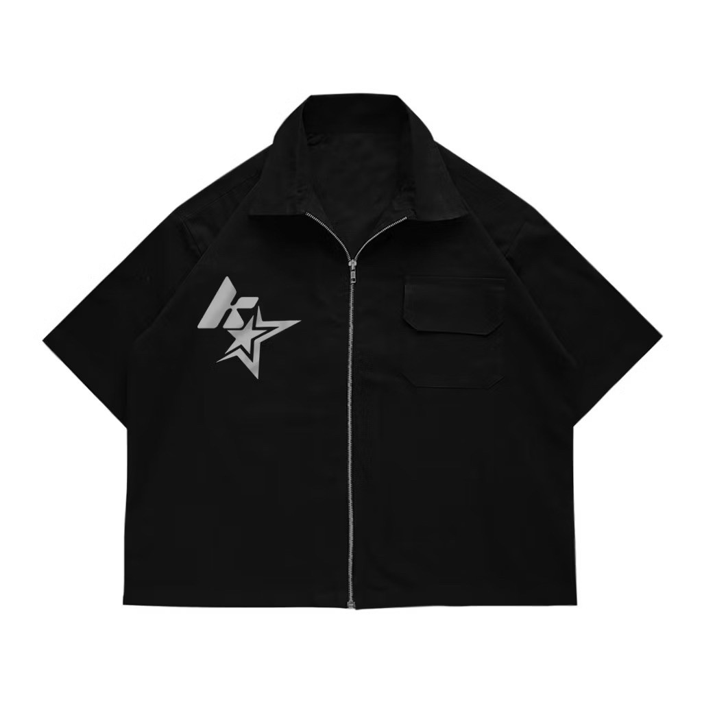 RIRUSHOP Cvlt สีดําที่เหนือกว่า Boxy Fit Workshirt Zipper - KSTAR