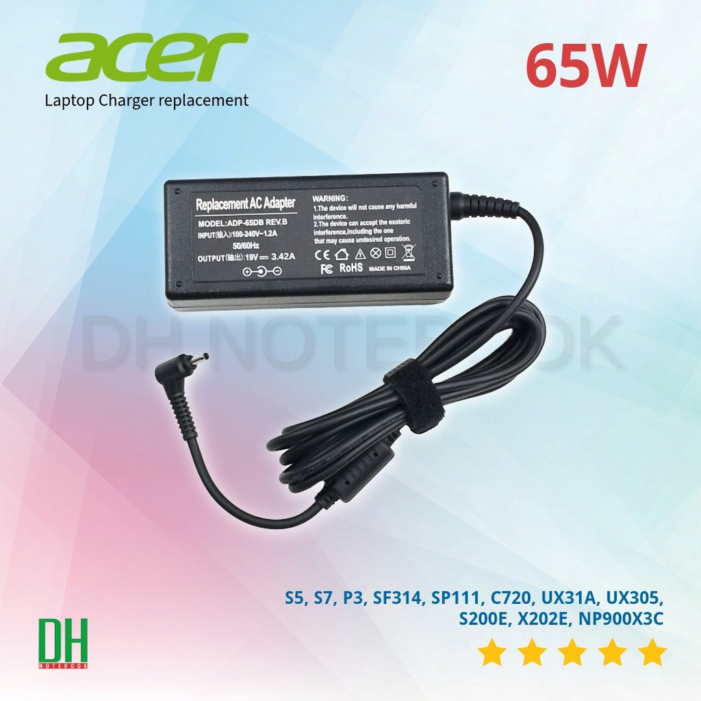 Adapter 19V 3.42A 65W 3.0*1.1 mm สายชาร์จโน๊ตบุ๊ค Acer Aspire Swift Spin Chromebook S5 S7 R7 Asus Zenbook Vivobook UX305