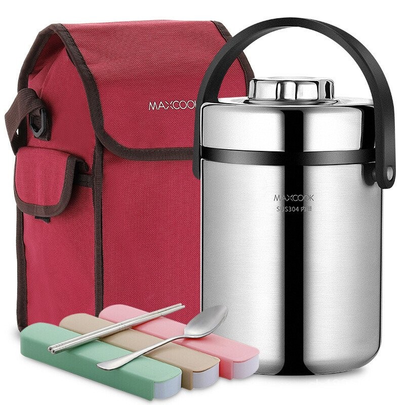 ((MCTG814 Tableware) 2L304 พร้อมกระเป๋าเก็บความร้อนความจุขนาดใหญ่ maxcook ฉนวนกันความร้อนหม้อสแตนเลส