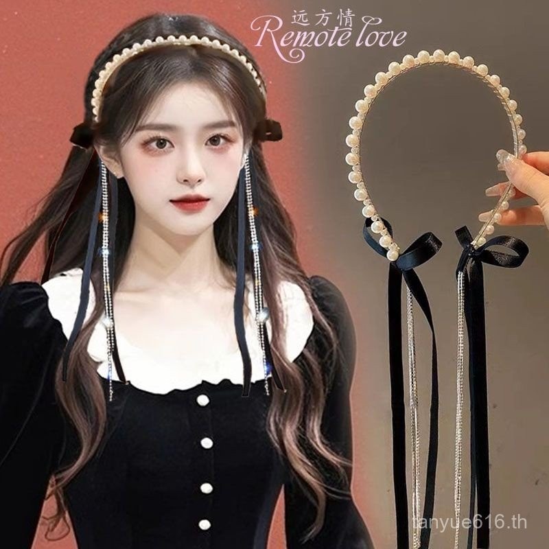 0424-PXXS-PT [7089] Distant Love Vintage Bow Rhinestone Tassel Headband Female Korean Style Imitatio
