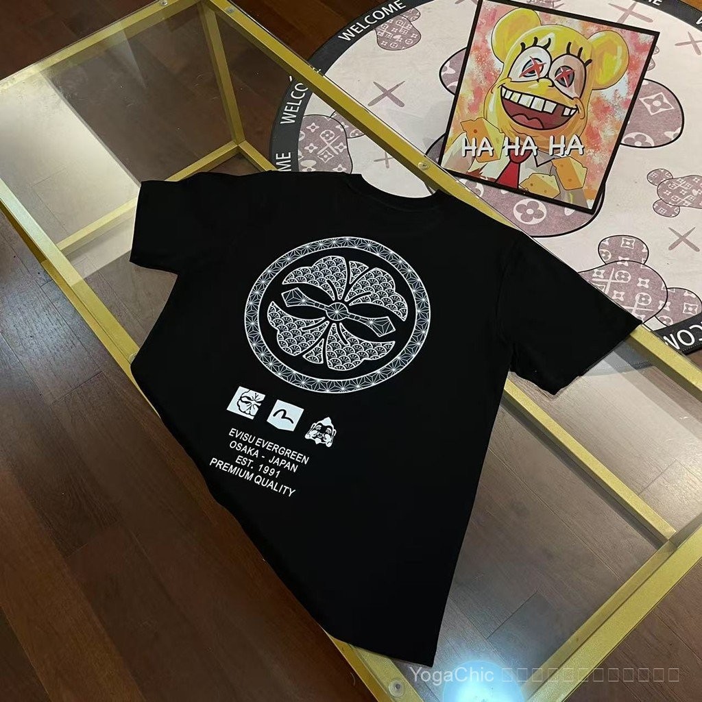 EVISU เสื้อยืดแขนสั้น Fushen evisu ฤดูร้อน 2025 ลายเสื้อดesignพิเศษ สำหรับทั้งผู้ชายและผู้หญิง