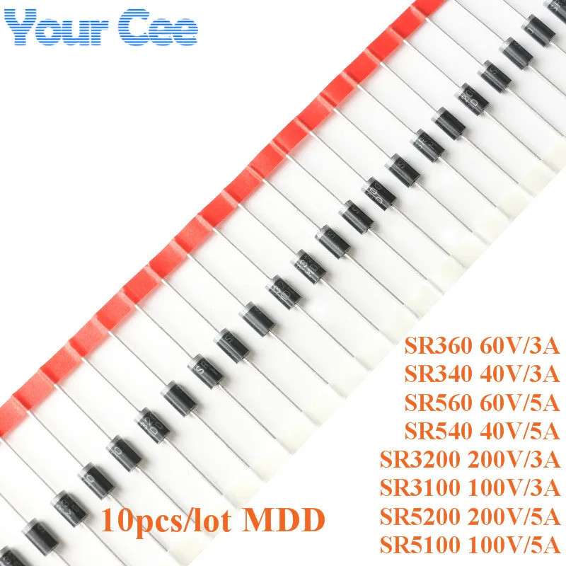 10pcs Schottky Rectifier ไดโอด SR5200 SR5100 SR560 SR540 SR3200 SR3100 SR3100 SR340 DO-201AD Rectifi