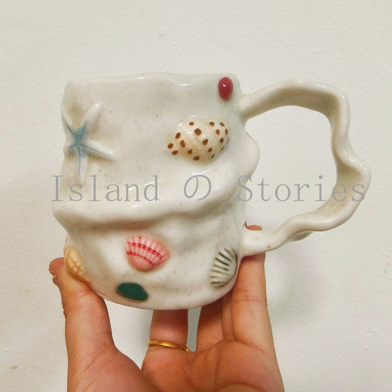 [Island Story] Healing Conch ถ้วยกาแฟเซรามิก | Hand-Kneaded HAND-Painted ins สไตล์ไม่สม่ําเสมอถ้วยจา