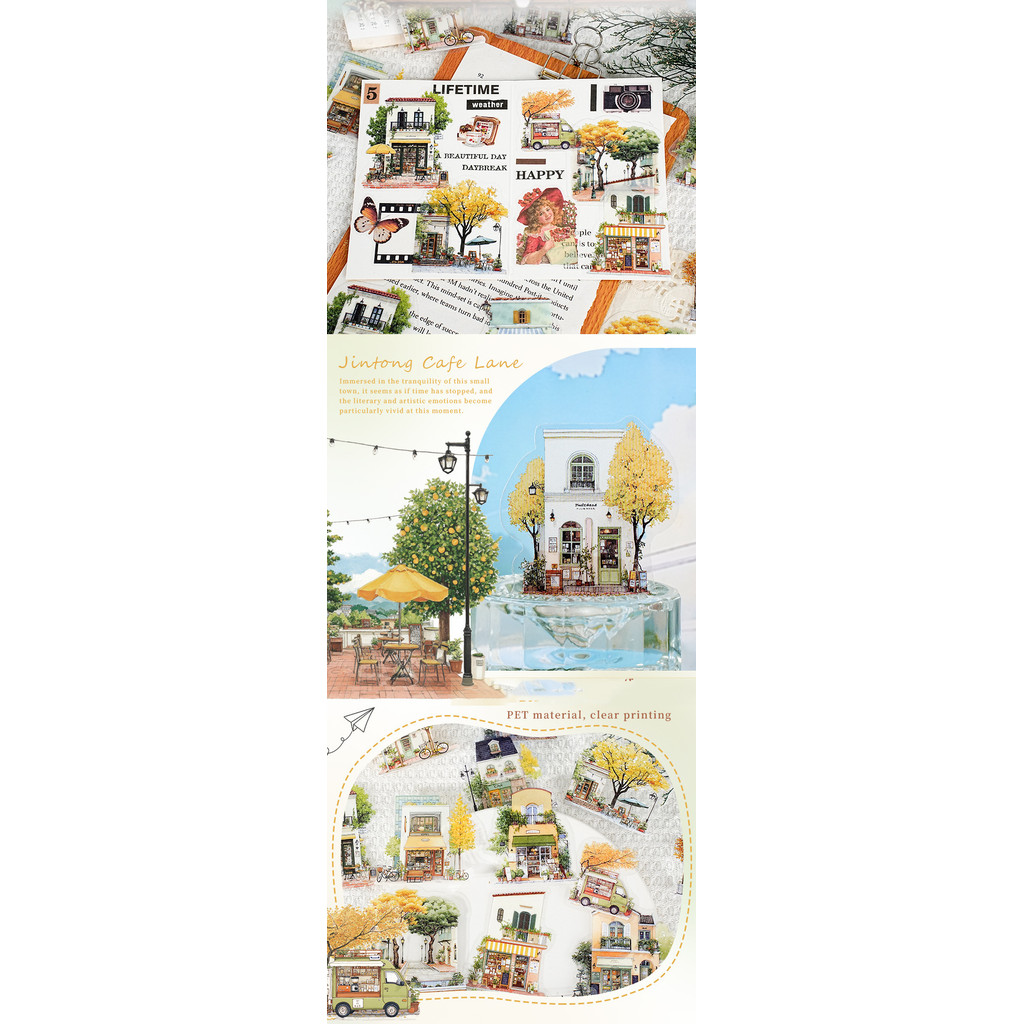 JIANWU Small Town Time Series Vintage House Tree ภูมิทัศน์วัสดุ Collage PET สติกเกอร์ Creative DIY Journal เครื่องเขียน - รูปที่ 7