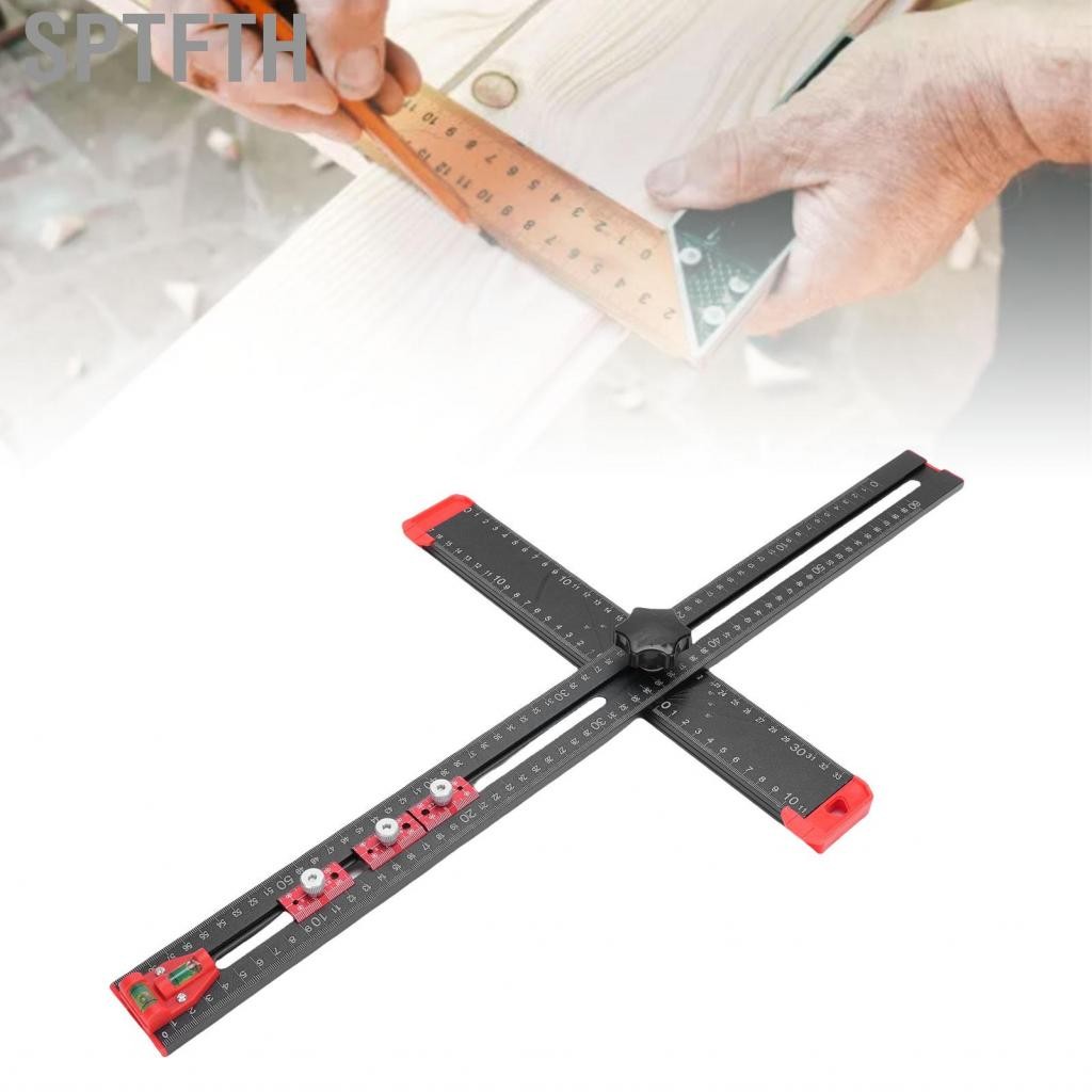 Sptfth งานไม้ T Square 2 ระดับฟอง 60 ซม. 0-90 ° ปรับได้ 3 การออกแบบ Sliderd เจาะตำแหน่งไม้บรรทัดสำหร