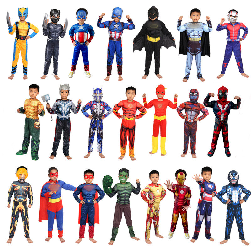 Cosplay ชุดเสื้อผ้าเด็ก Marvel & DC - Captain America, Hulk, Iron Man, Batman, Spider-Man, Flash