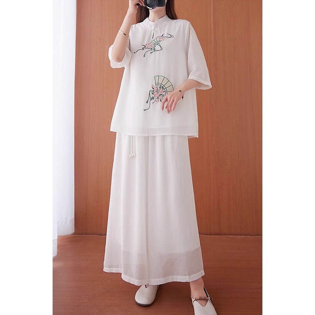 ชุดลำลองสไตล์จีน แจ็กเก็ตเช่าแซมและกางเกงขากว้าง wiwi6