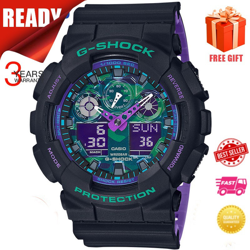 2025  HOT RED  G-Shock GA100 นาฬิกาข้อมือควอตซ์กีฬาผู้ชาย GA-100 gshock