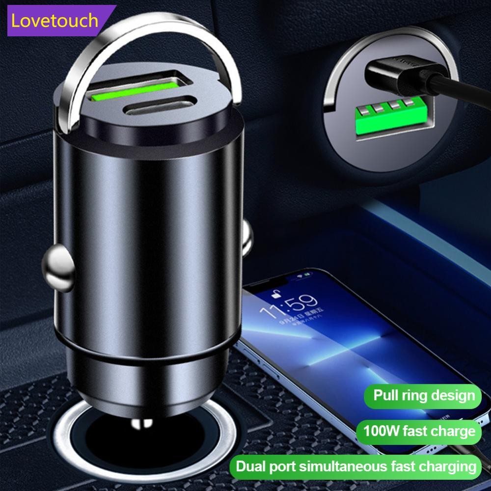 LOVETOUCH Mini Dual Ports Pull Ring Car Charger USB Fast Charging QC 3.0 โทรศัพท์สะดวกอะแดปเตอร์ชาร์
