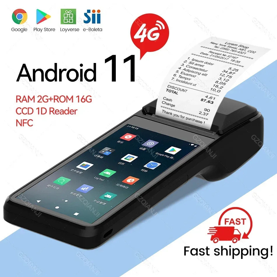4g Android 11 Pos Pda Terminal 1d Ccd Scanner Reader ใบเสร็จความร้อนในตัว Bt Bill เครื่องพิมพ์มือถือ