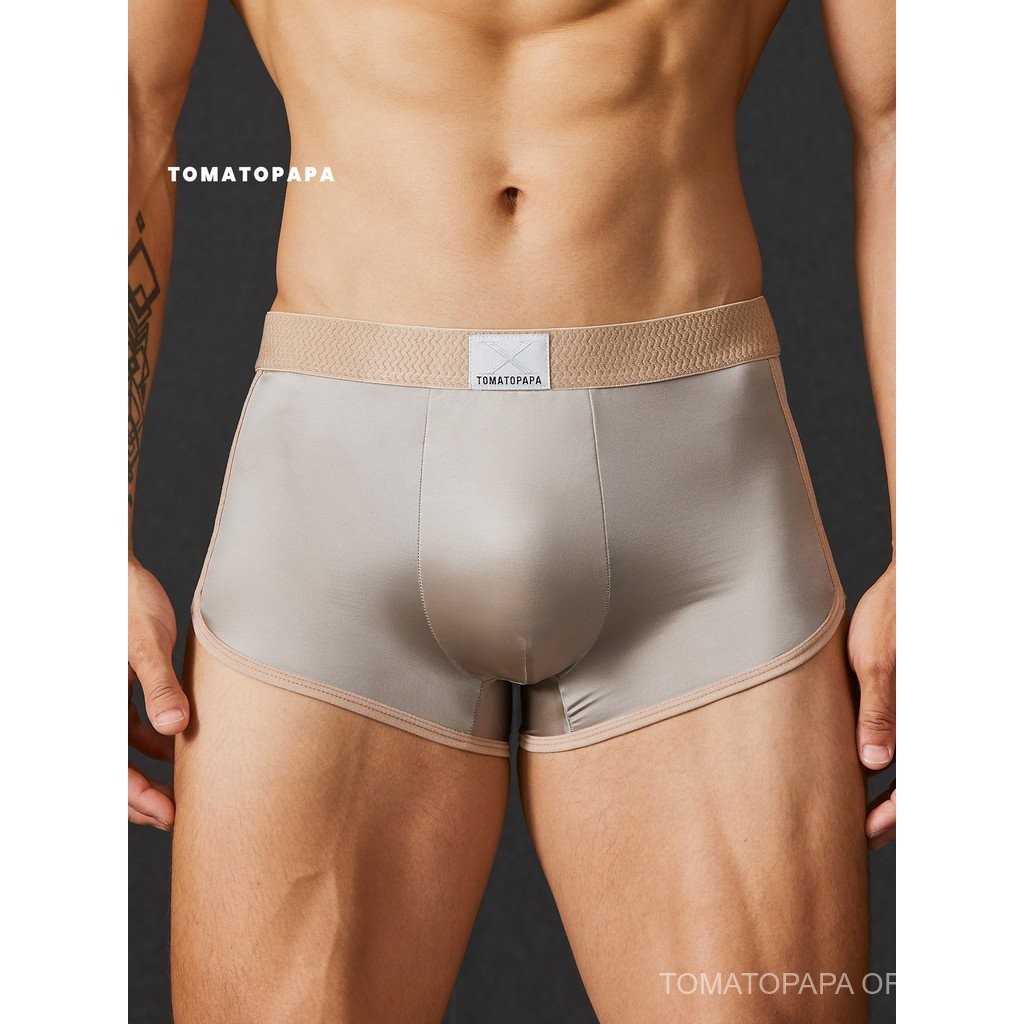 กางเกงบ็อกเซอร์ผู้ชาย TOMATOPAPA แบบเอวตัดกว้าง สบายและเป็นมิตรกับผิวด้วยเนื้อซาตินคุณภาพสูง