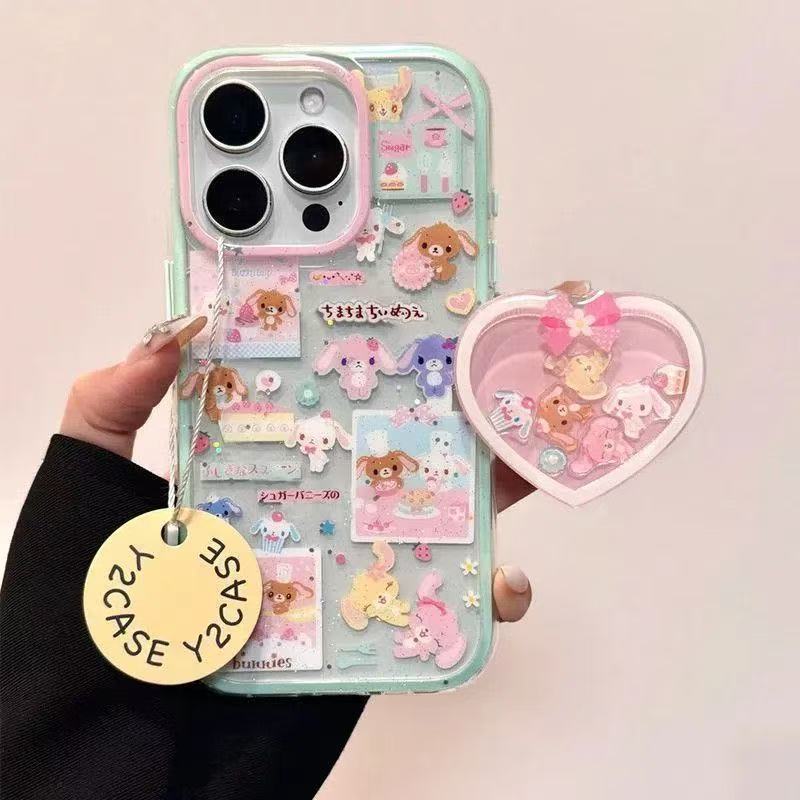 เคสโทรศัพท์ เหมาะสําหรับ iPhone 7 8 X XS XR XSMAX 11 12 13 14 15 16 17 Pro max Plus Air Stitching Dessert Bunny + Bracket Shock-Resistant เคสป้องกันรวมทุกอย่างกรณี NAMD