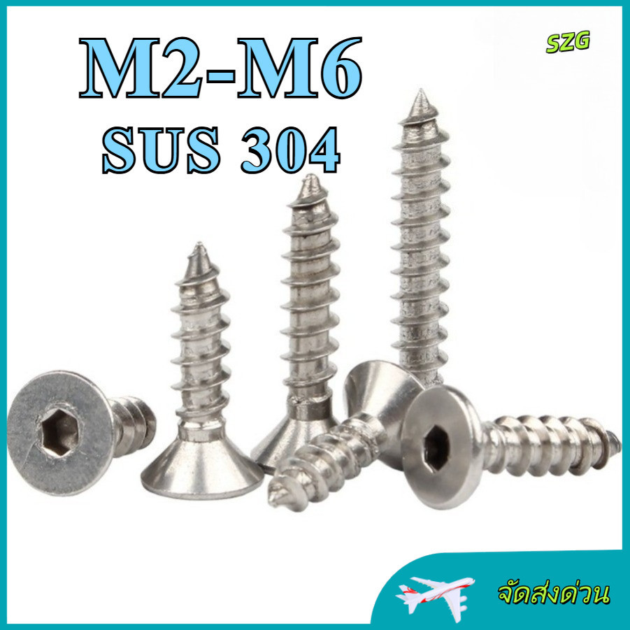 สกรูเกลียวปล่อย สแตนเลส 304 หัวเตเปอร์ หัวเรียบ แฉก F+ น็อต สกรู เกลียวปล่อย ปลายแหลม SUS304-M2/M2.5/M3/M4/M5/M6 【ZHX-SZG-MB-1】