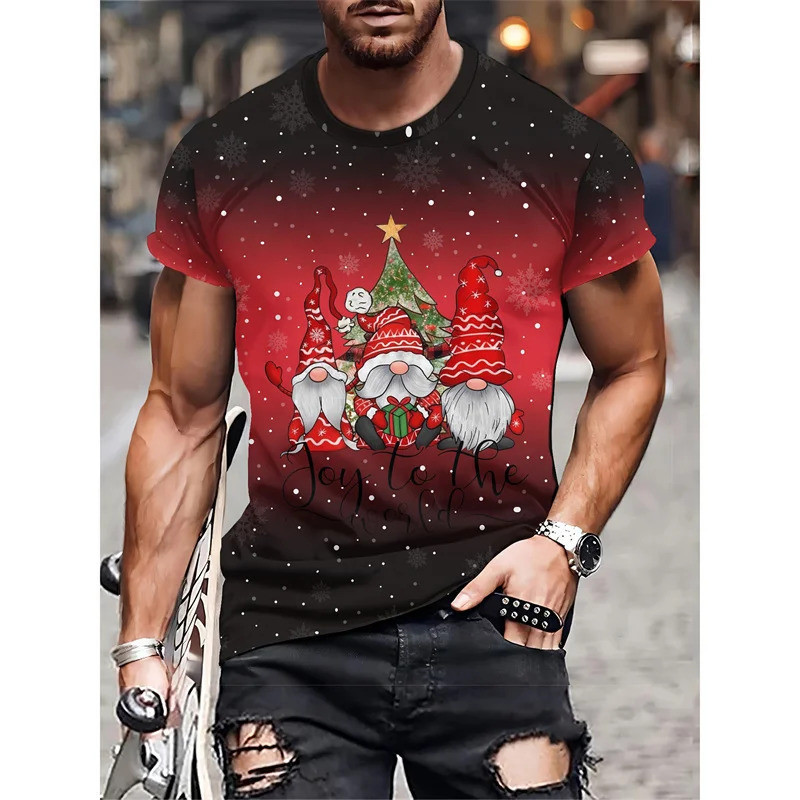 Santa Claus กวางรูปแบบเสื้อยืดสําหรับชาย Merry Christmas 3D พิมพ์ Tees ฤดูร้อนลําลองแขนสั้น O-คอ Top