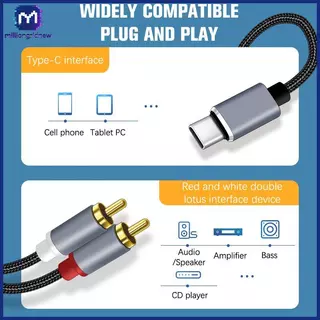[ล้านgridnew] สายสัญญาณเสียง Type C เป็น RCA 2 ตัวแปลงสายไฟ RCA Aux สายเสียง USB C สําหรับแล็ปท็อปลําโพงโทรศัพท์มือถือเครื่องขยายเสียงเครื่องขยายถัก 1 เมตร WQL