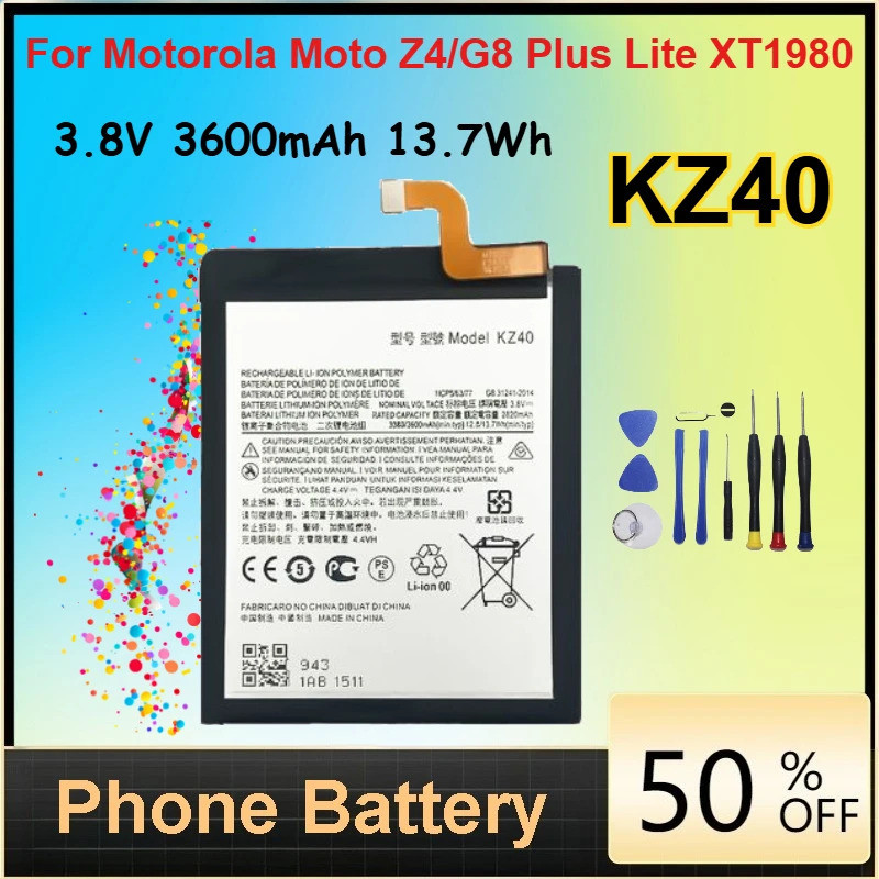 3.8V 3600mAh 13.7Wh KZ40 แบตเตอรี่ Li-Ion สําหรับ Motorola Moto Z4/G8 Plus Lite XT1980 แบตเตอรี่โทรศ