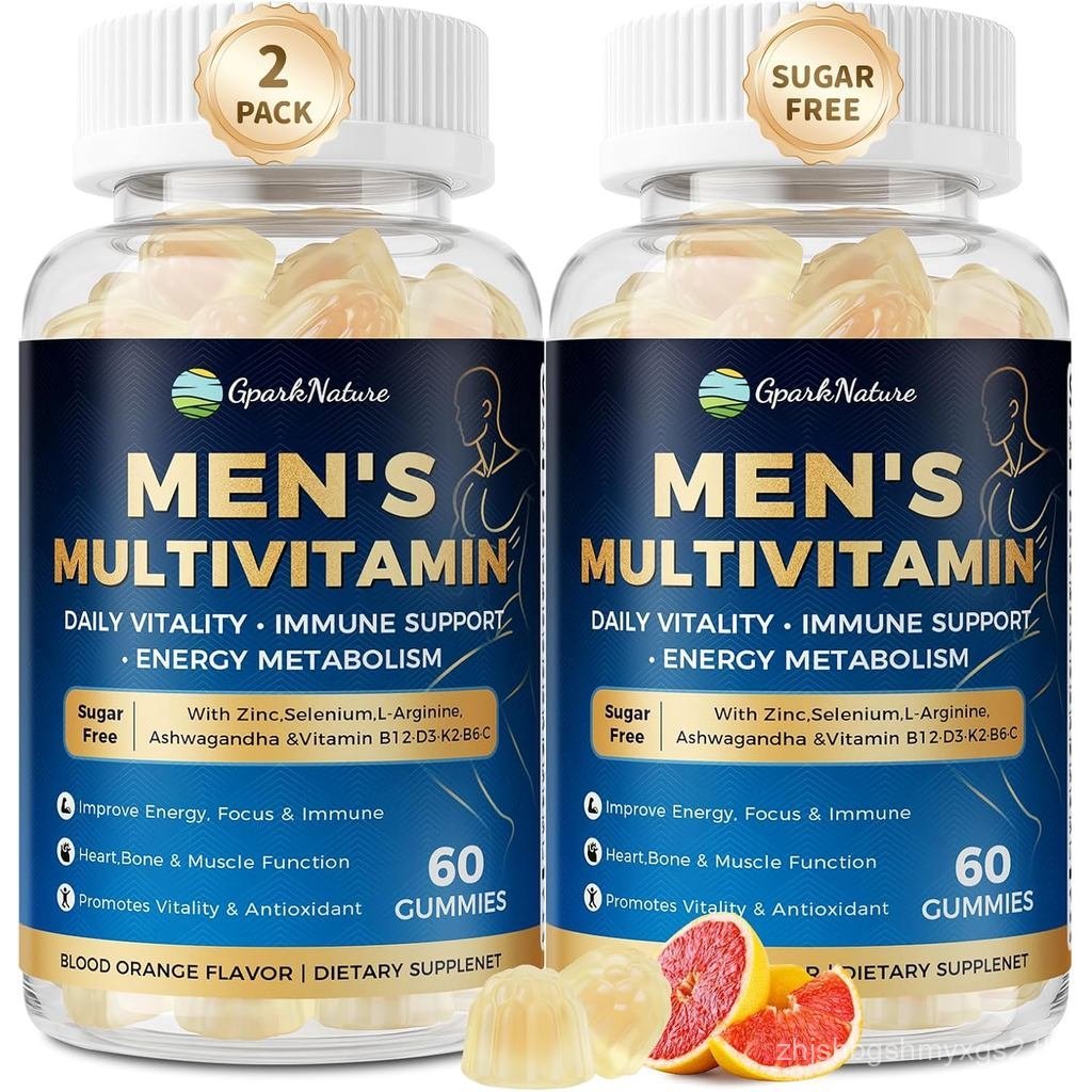 Mens Multivitamins Gummies, L-Arginine, Biotin, Zinc, Vitamins D3 C B3 B6 B12 E K2, Multivitamin for