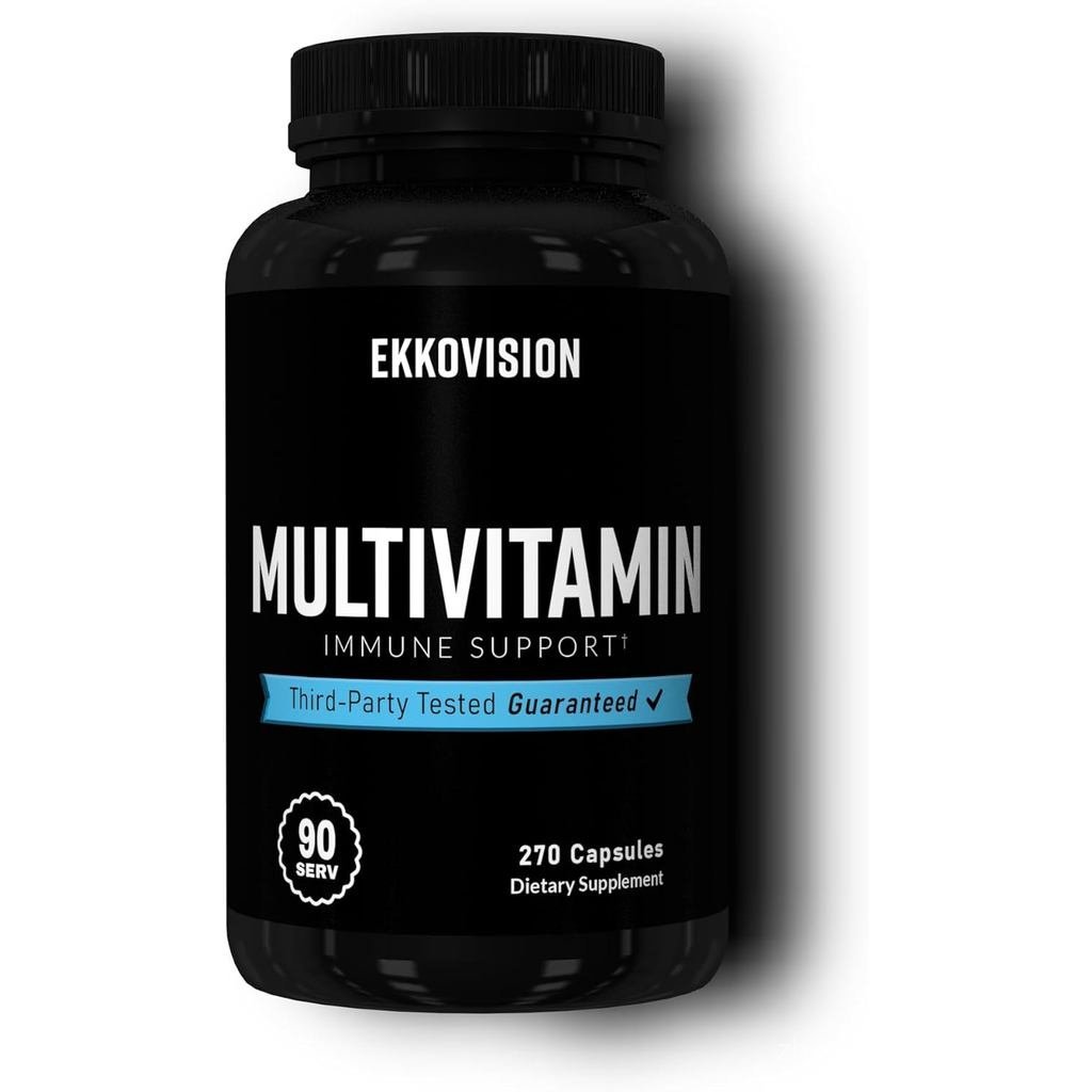 วิตามินรวม Ekkovision รวมวิตามิน B, C, E, D3 & K2, Zinc, Selenium, Biotin & Folic Acid, สูตร Iron Fr