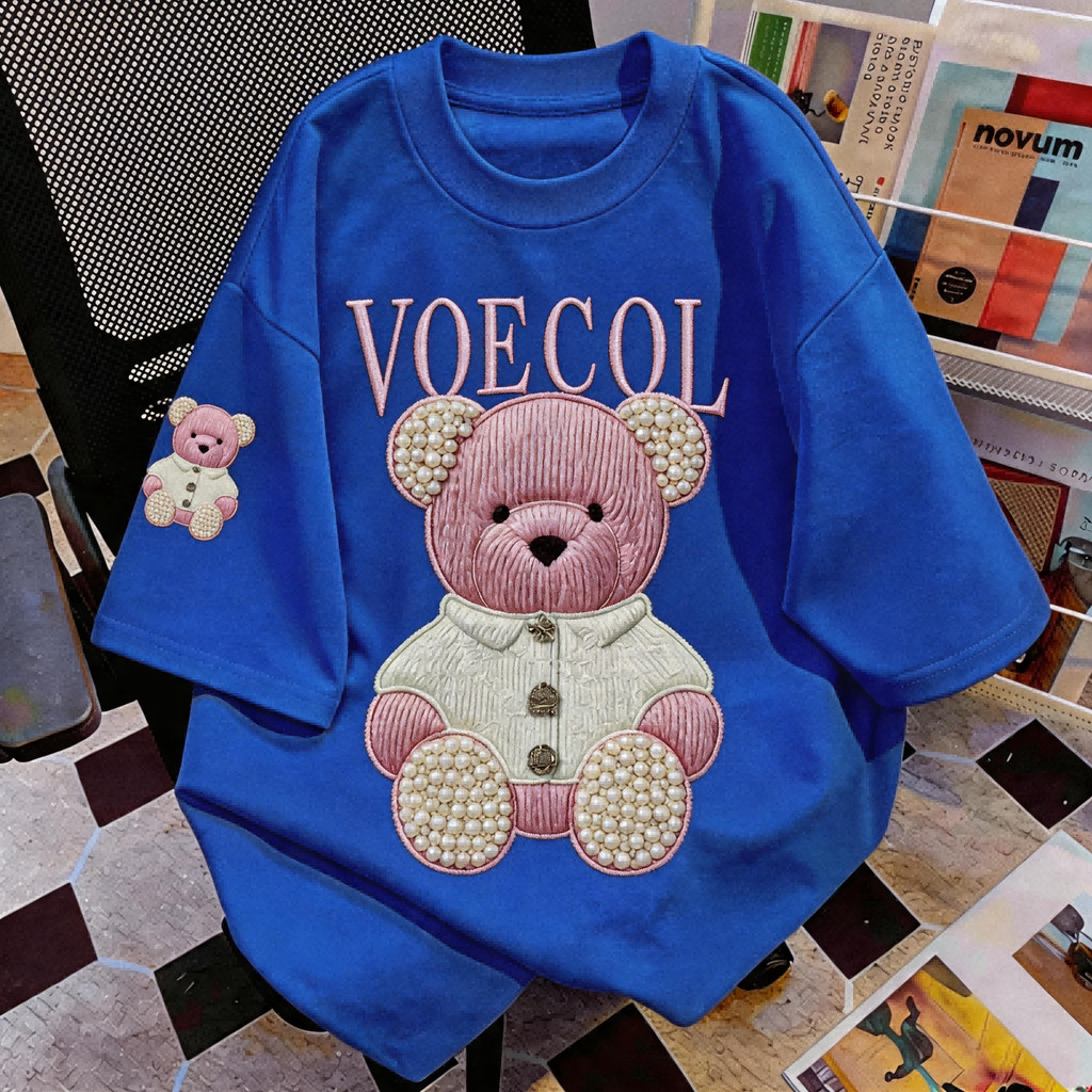 TEE·SHOPเสื้อยืด Oversize 'VOECOL Pink Bear' สไตล์เกาหลี รูปที่ 5