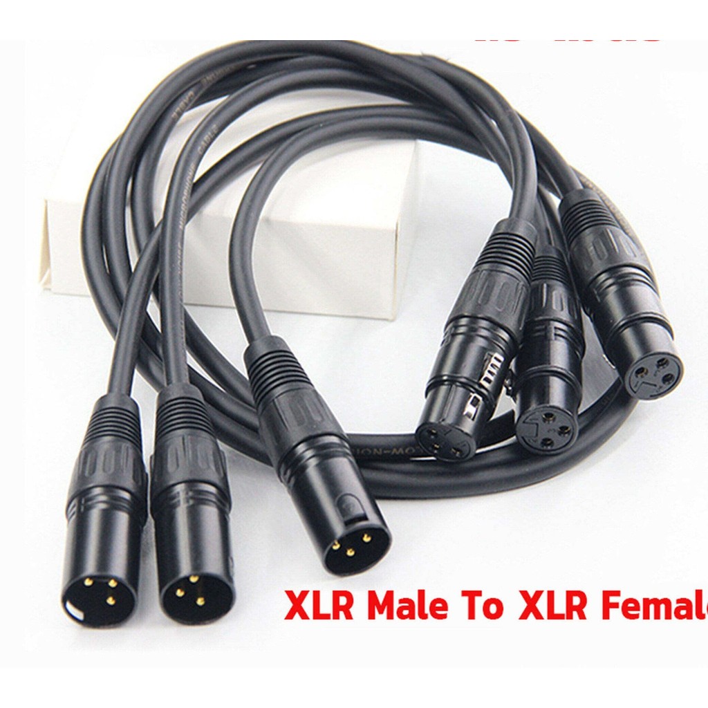 ข้างละ2หัว 1M สายดำ สายสัญญาณเสียง XLR Male To XLR Female (ผู้เมีย) Mic Cable ยาว 1 เมตรXLR-XLR ผู้เมียคู่