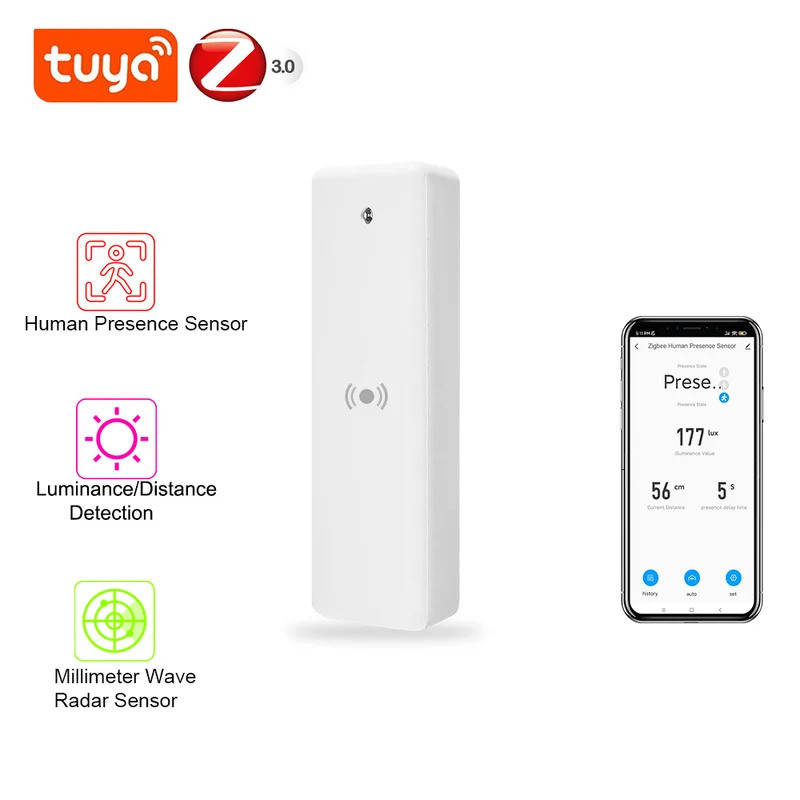 Zigbee Mmwave Radar Human Sensor Tuya สมาร์ท Presence เครื่องตรวจจับระยะทาง Light Sensor สําหรับ Sma