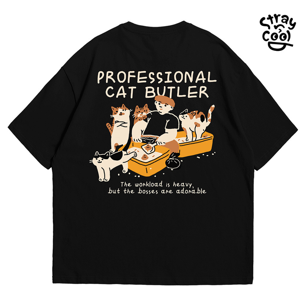 Strayandcool เสื้อยืดโอเวอร์ไซส์  "Professional cat butler" Oversized T-shirt