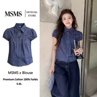 เสื้อเชิ้ตแขนสั้นคอปกลายสกอต MSMS ผ้า แขนพอง ทรงหลวม ใส่สบาย ไม่ร้อน ไซส์ S-2XL ใส่ทำงานก็ได้ ใส่เที่ยวก็ปัง
