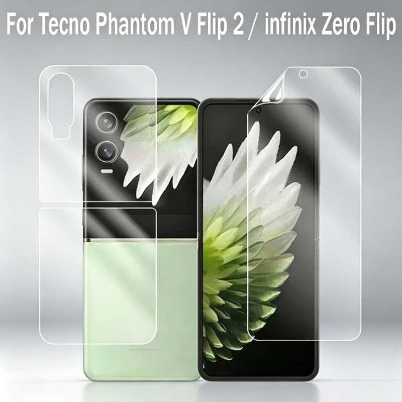 3 in 1 ป้องกันการระเบิดป้องกันหน้าจอสําหรับ Infinix Zero Flip Soft Hydrogel ฟิล์มโทรศัพท์แบบพับได้สําหรับ Tecno Phantom V Flip 2 Flip2 HD Clear Soft Film