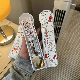 ชุดตะเกียบส้อม Doraemon สแตนเลส พกพา ชุด 3 ชิ้น มีกล่อง ของน่ารัก