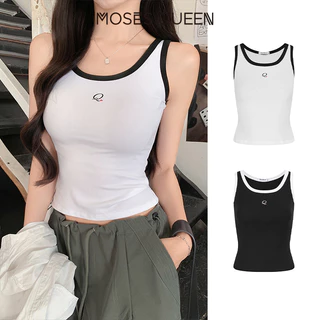 MOSESQUEEN เสื้อมินิแบนด์eauปักสีตัดกันสวมเสื้อแขนกุดด้านในเข้ารูป #63783