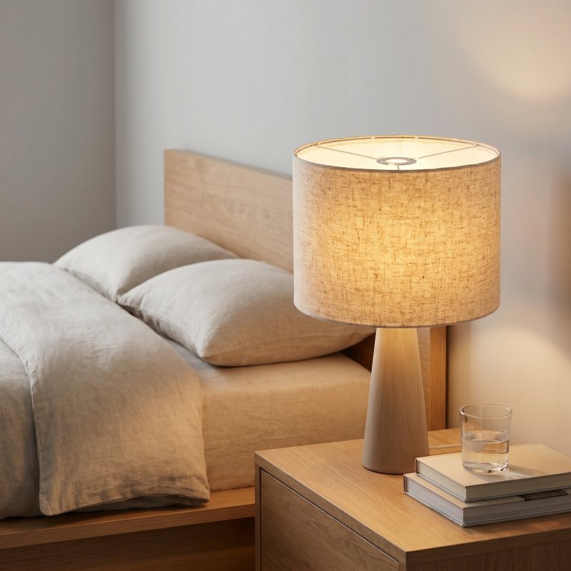 📦 Elegant Beige Linen โคมไฟประดับบ้านพร้อมแสงนุ่มและฐานมั่นคง เหมาะสำหรับห้องนอน ห้องนั่งเล่น ห้องอ่านหนังสือ ขนาด 15.5 นิ้ว