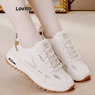 Lovito Casual Women Sporty Plain Breathable Leather Fashionable Versatile Lightweight Running Shoes Students Pickleball Sneaker LFA55315
