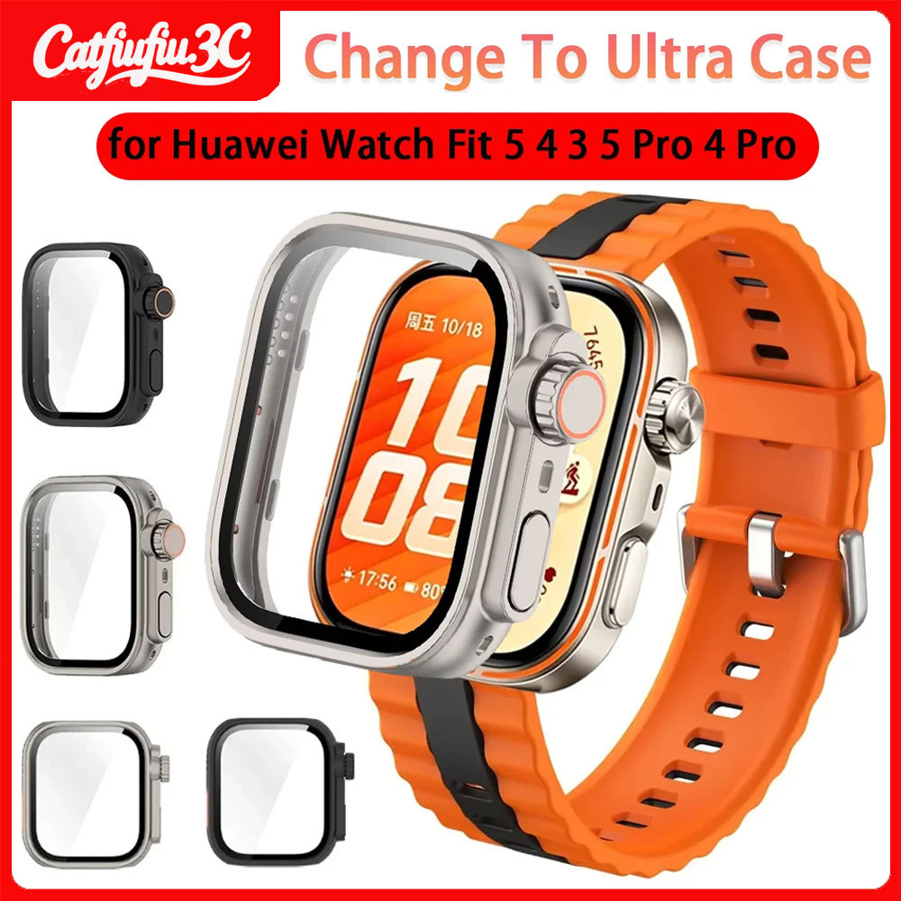 เคสพีซี + กระจกสําหรับ Huawei Watch Fit 5/5 Pro เปลี่ยนเป็นตัวป้องกันหน้าจอพิเศษสําหรับเคส Huawei Fit 3/4/4 Pro