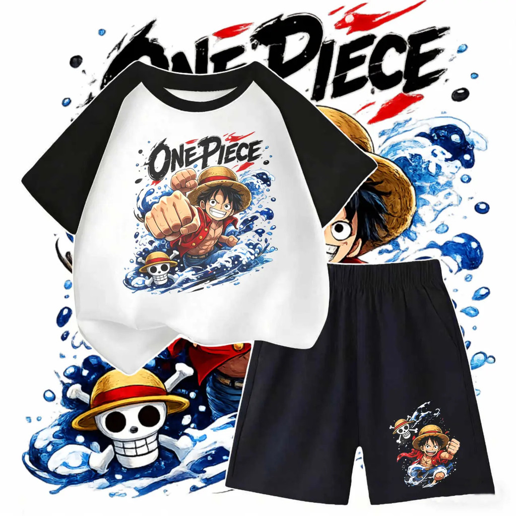 【Bangkok】ชุดลูฟี่เด็ก One Piece เสื้อ+กางเกง ชุดเซ็ตเด็กผู้ชาย ผ้านิ่ม ใส่สบาย พร้อมส่ง งานฮิต