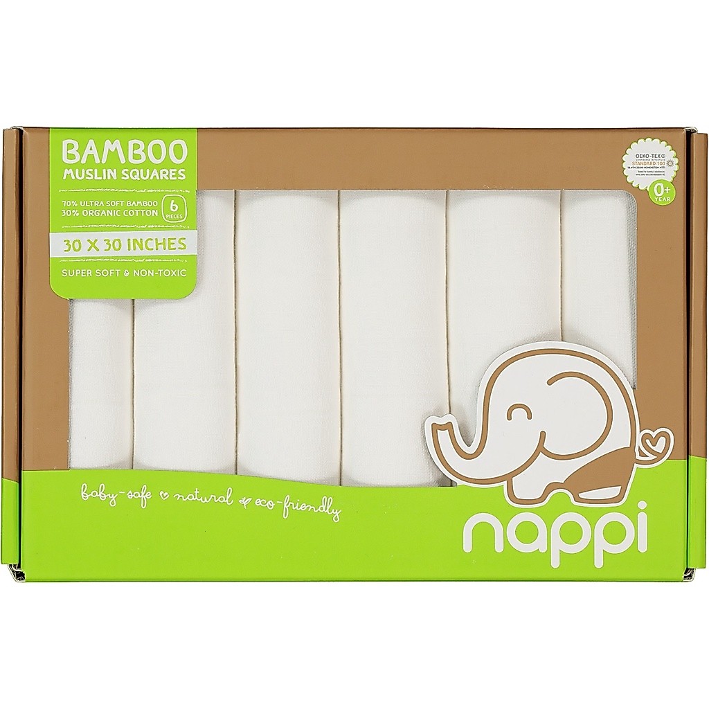 NAPPI BABY ผ้าอ้อมสาลูใยไผ่ 30 นิ้ว - ขาวธรรมชาติ ขนาด 30 นิ้ว จำนวน 6 ผืน