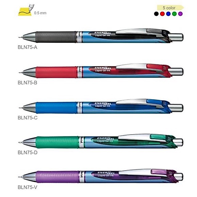 Pentel energel BLN75 I ปากกาเจล หัว 0.5 สีด้ามตรงกับสีหมึก