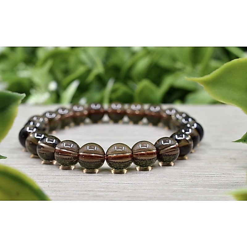 Natural Smoky Quartz stone Bead Bracelet, Genuine Round Beaded Healing Crystal Bracelet Men Women Stretchy Bracelet