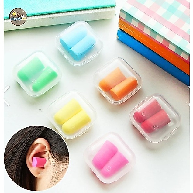 พร้อมส่งในไทย ที่อุดหู ear plug กันเสียงรบกวน เสียงกรนพร้อมกล่องเก็บ/มี หลากหลายสีสัน