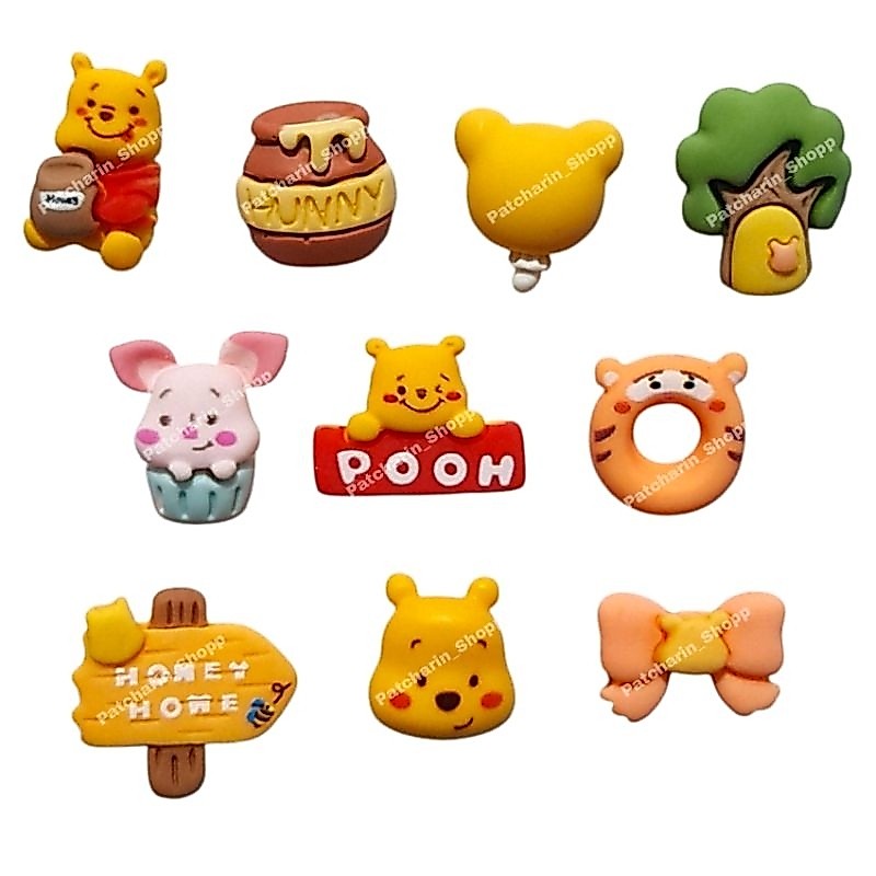 เรซิ่นพูห์ set10ชิ้น พิกเล็ต หมีพูห์ เรซิ่น DIY อุปกรณ์ตกแต่งเคสโทรศัพท์ ตัวติดวิปครีมปลอม
