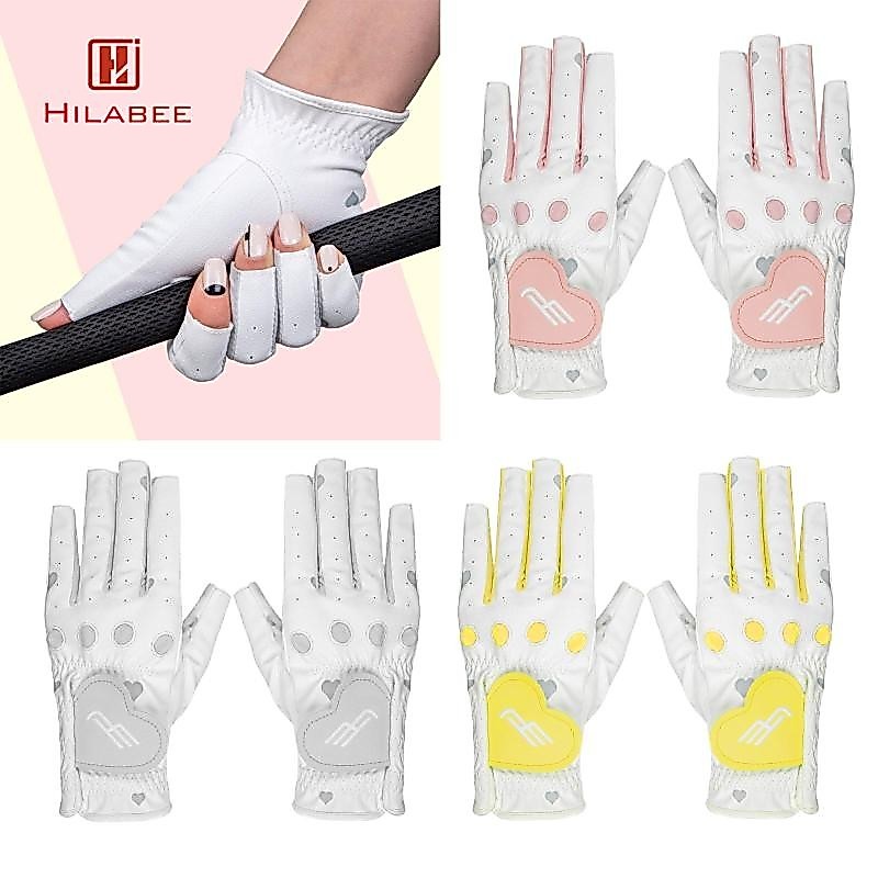 HILABEE ถุงมือกอล์ฟผู้หญิง 2 ชิ้น ถุงมือมือซ้ายขวายืดหยุ่นสําหรับเล่นกีฬากลางแจ้ง