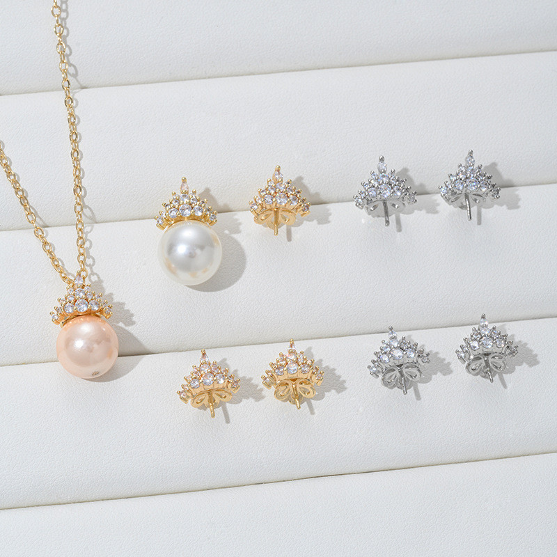 14K Gold ฝังเซอร์โคเนียมน้ําแข็งมงกุฎหิมะต่างหูจี้อุปกรณ์เสริมทําด้วยมือ diy สร้อยข้อมือลูกปัดสร้อยค