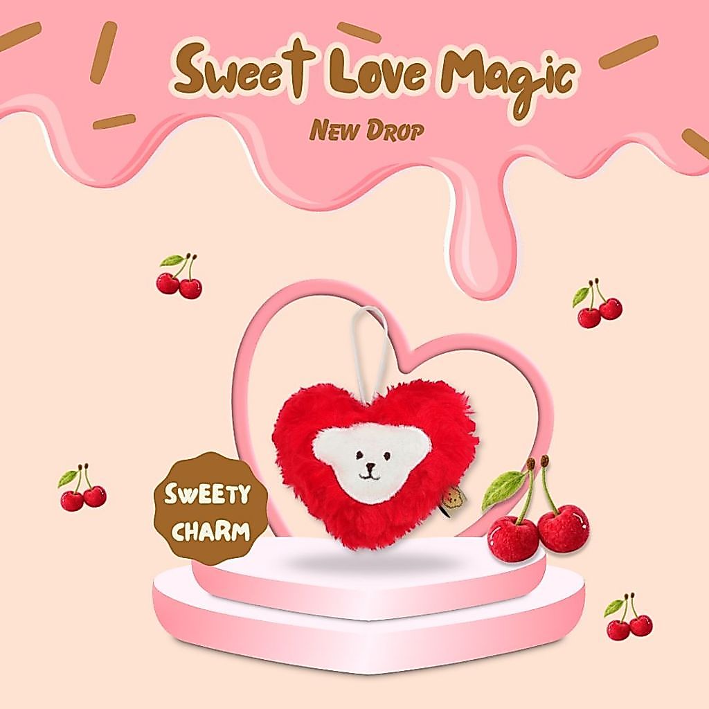Teddy House : Teddy Sweetie Charm  พวงกุญแจหัวใจ พวงกุญแจปอมปอม ที่ห้อยกระเป๋า กระเป๋าลายหมี