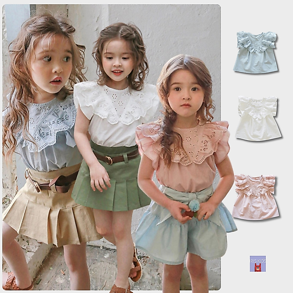 「สินค้าลิขสิทธิ์แท้」IRIS KIDS ss l DLS23002 princess blouse  เสื้อผ้าเด็ก เสื้อเด็กผู้หญิง แต่งระบายน่ารักๆ