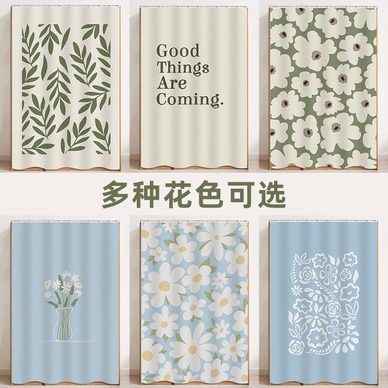 免* 打孔小清新遮挡帘门帘衣柜橱柜帘遮挡布帘魔术贴轨道装饰防尘帘Non perforated breathable gauze door curtain, seasonal hanging curta